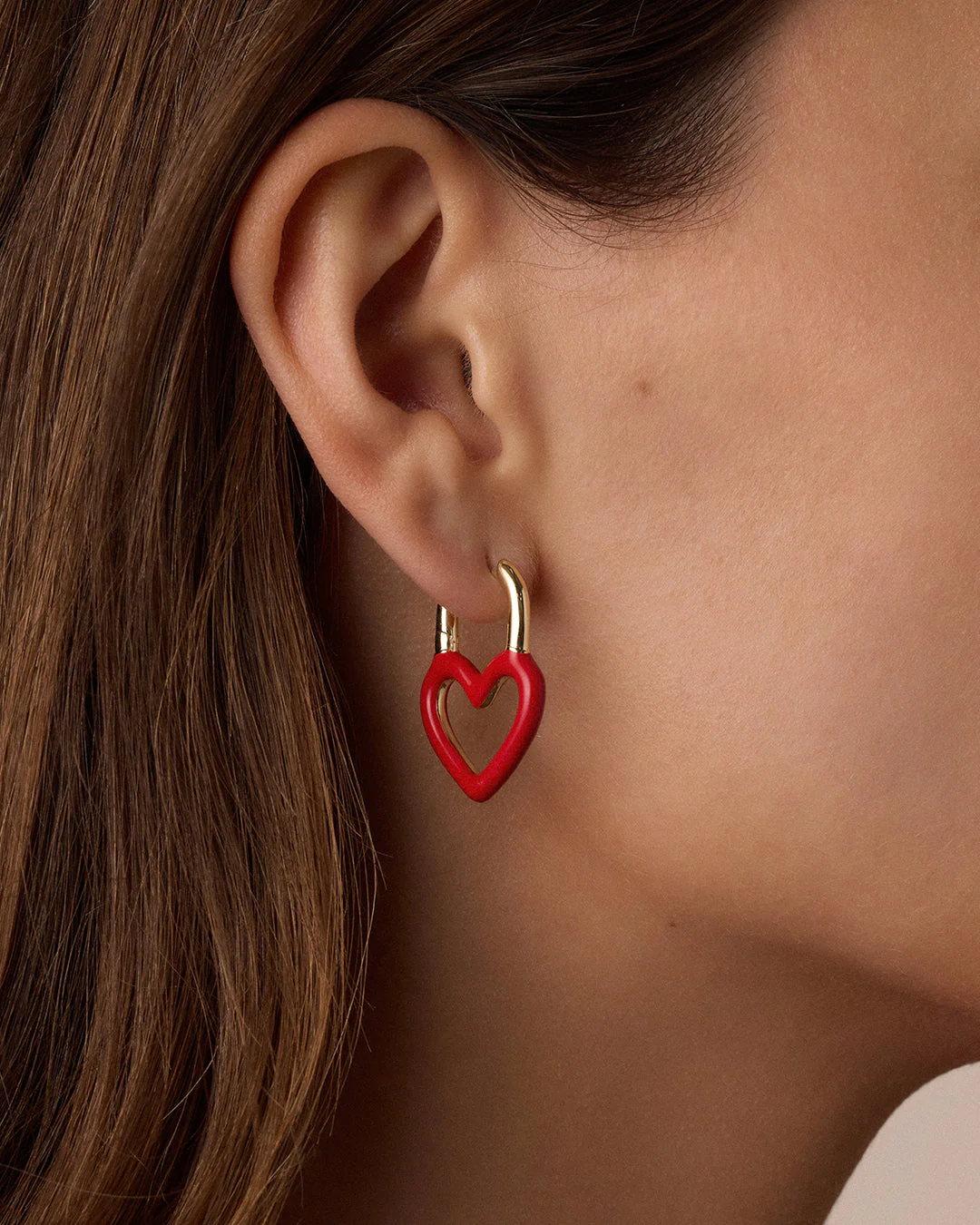 Open Heart Enamel Padlock Hoops - Image 2